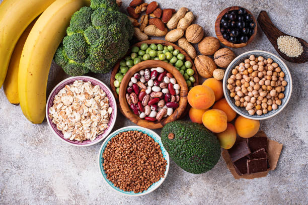 Assortment of product containing magnesium. Healthy diet food. Top view